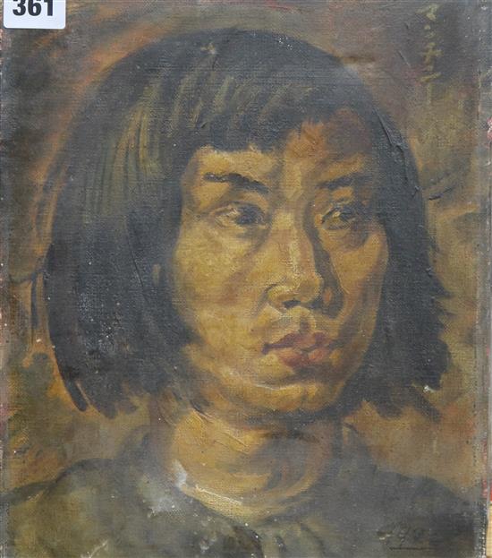 English School circa 1920 oil on canvas Portrait of a Japanese youth, inscribed and dated 1920, 12 x 10in unframed